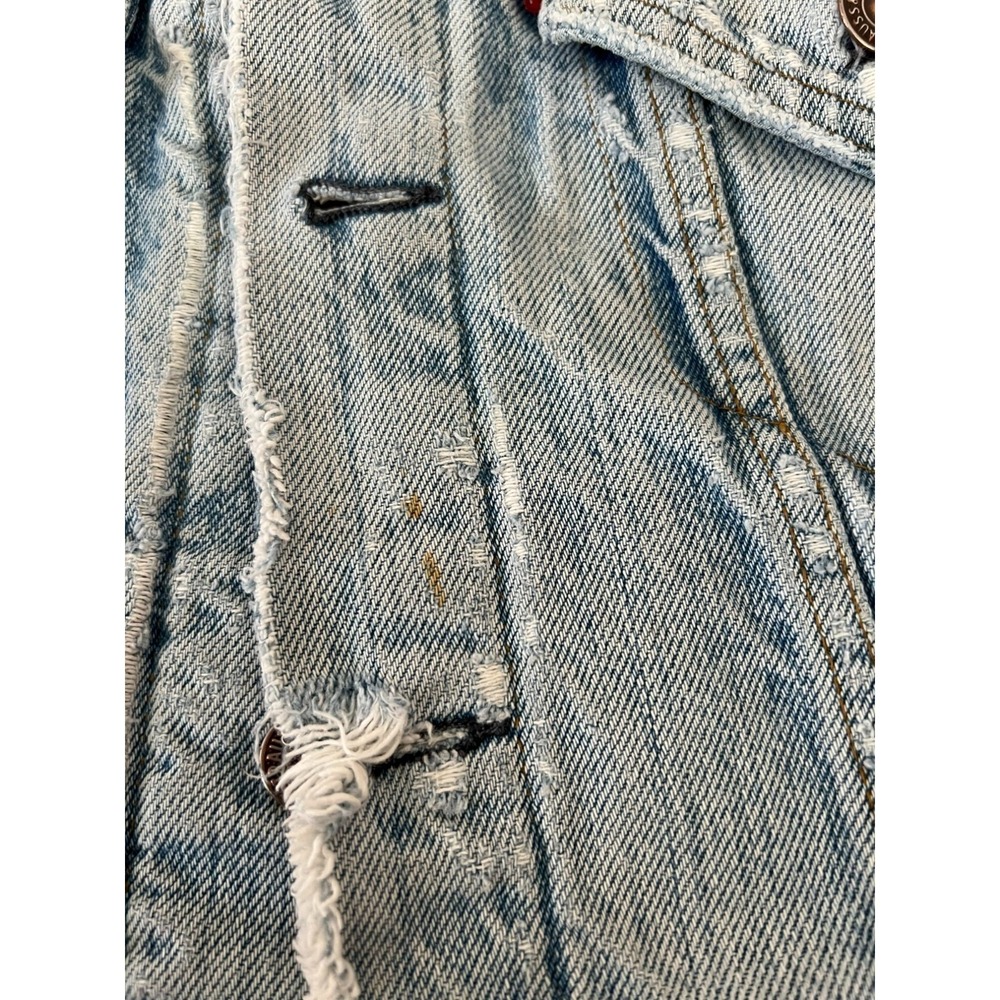 Vintage Levi Womens Cropped Jacket Blue Denim Distressed Light Wash Long Sleeve - Picture 5 of 11